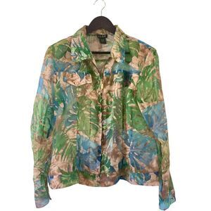 Vintage Womens Sheer Tropical Palm Print Jacket